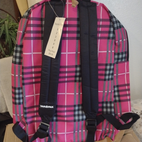 YAKPAK Pink Plaid BACKPACK Suede Bottom Work, School, Hiking, Travel •NEW - Picture 2 of 2